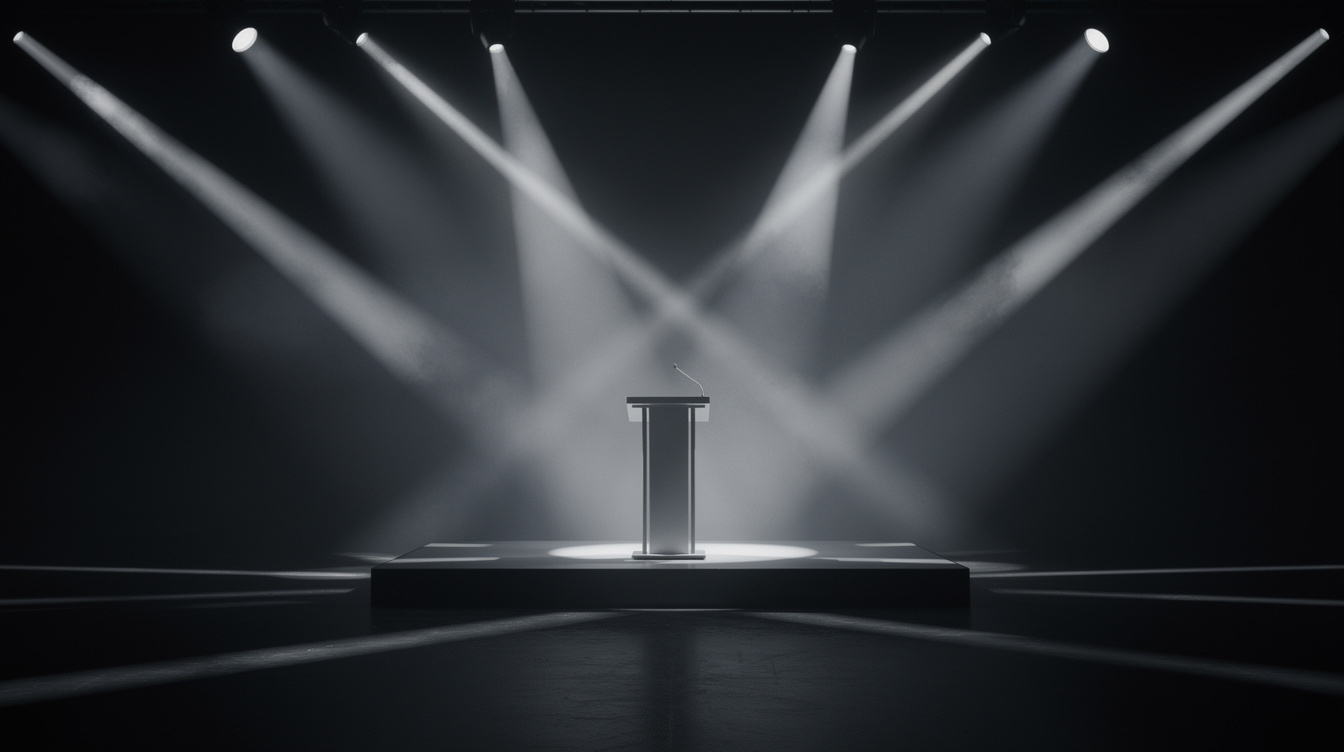Empty presentation stage with dramatic lighting